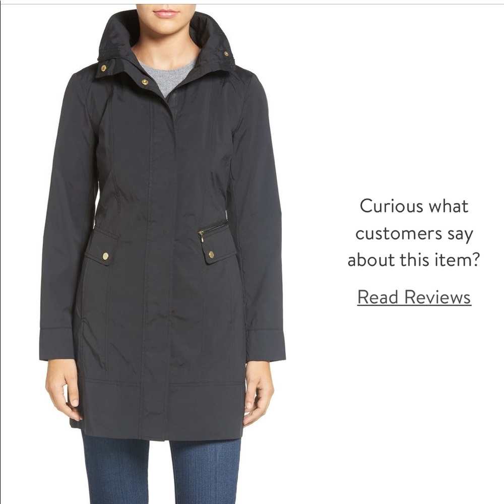 Cole Haan Signature Back Bow Packable Hooded Raincoat in Black